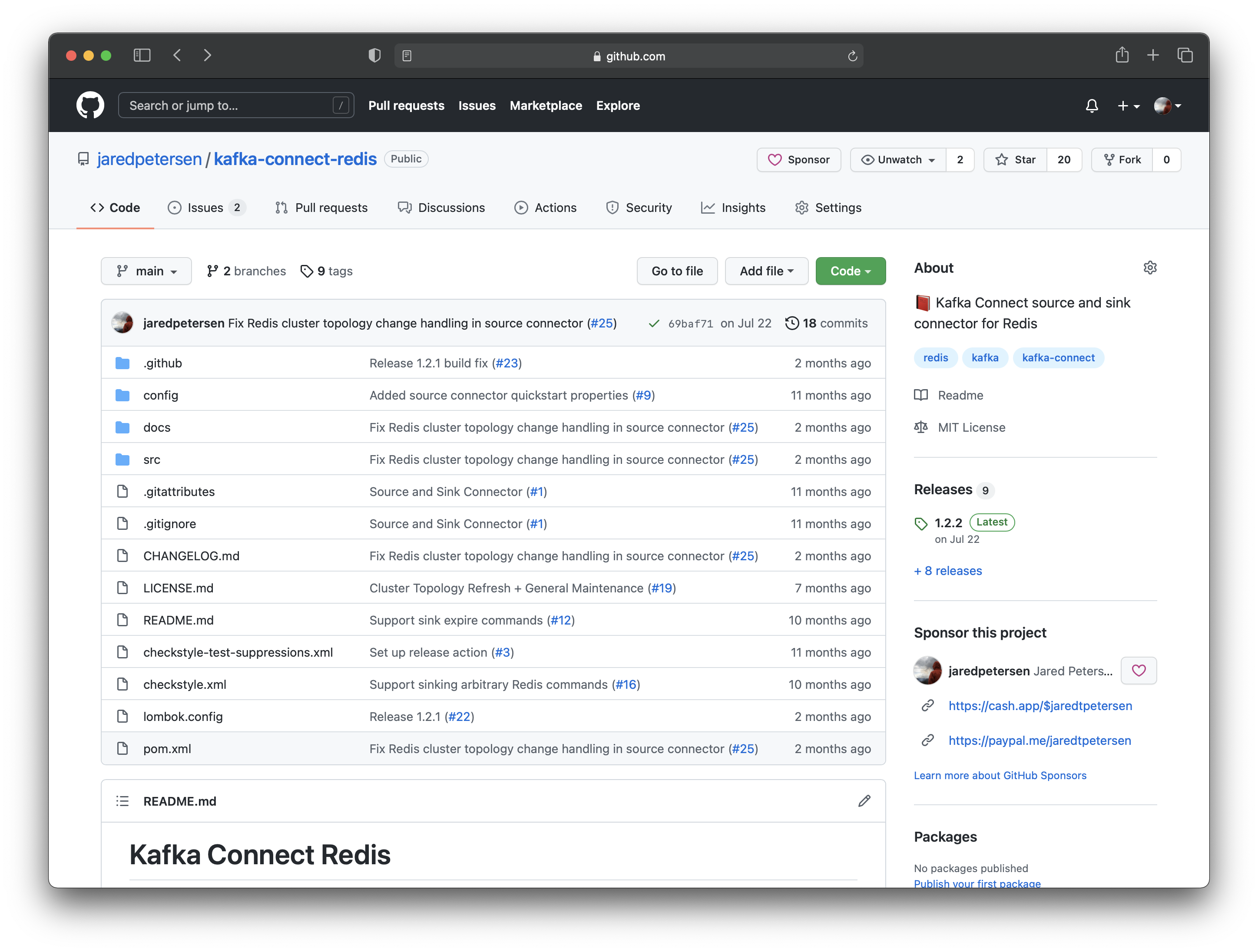 Screenshot of the Kafka Connect Redis repository